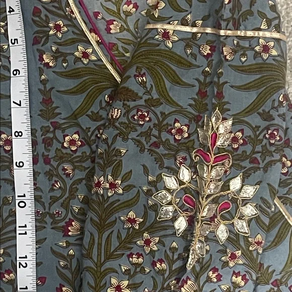 Maison Shefali Hand Block Print Dress - Small - Blue/White/Green Floral - Picture 9 of 11